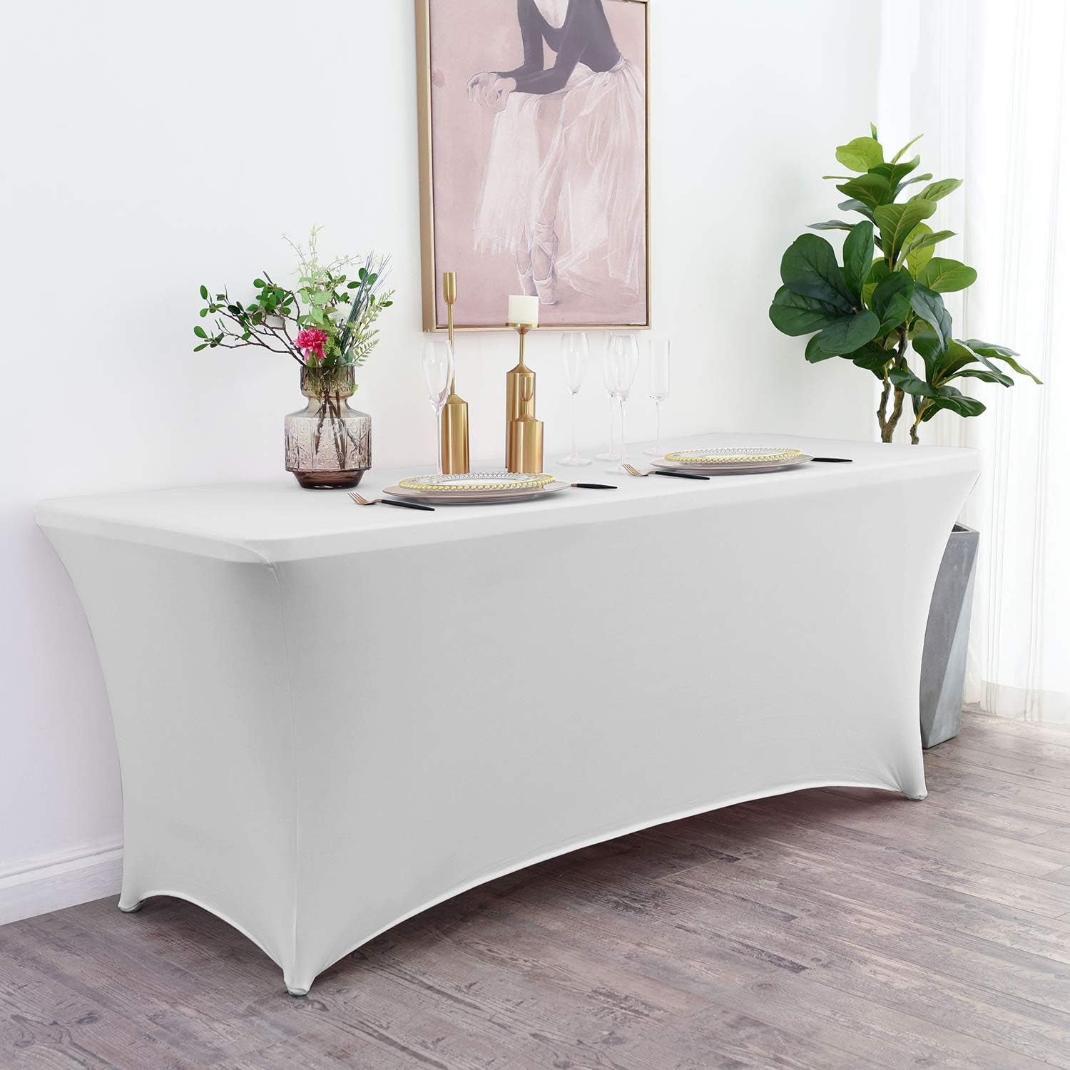 Spandex Table Covers, Stretch Tablecloths for 6 Ft Standard Folding Tables, Universal Rectangular Fitted Table Cloths for Wedding, Banquet, Party and Events (Silver)