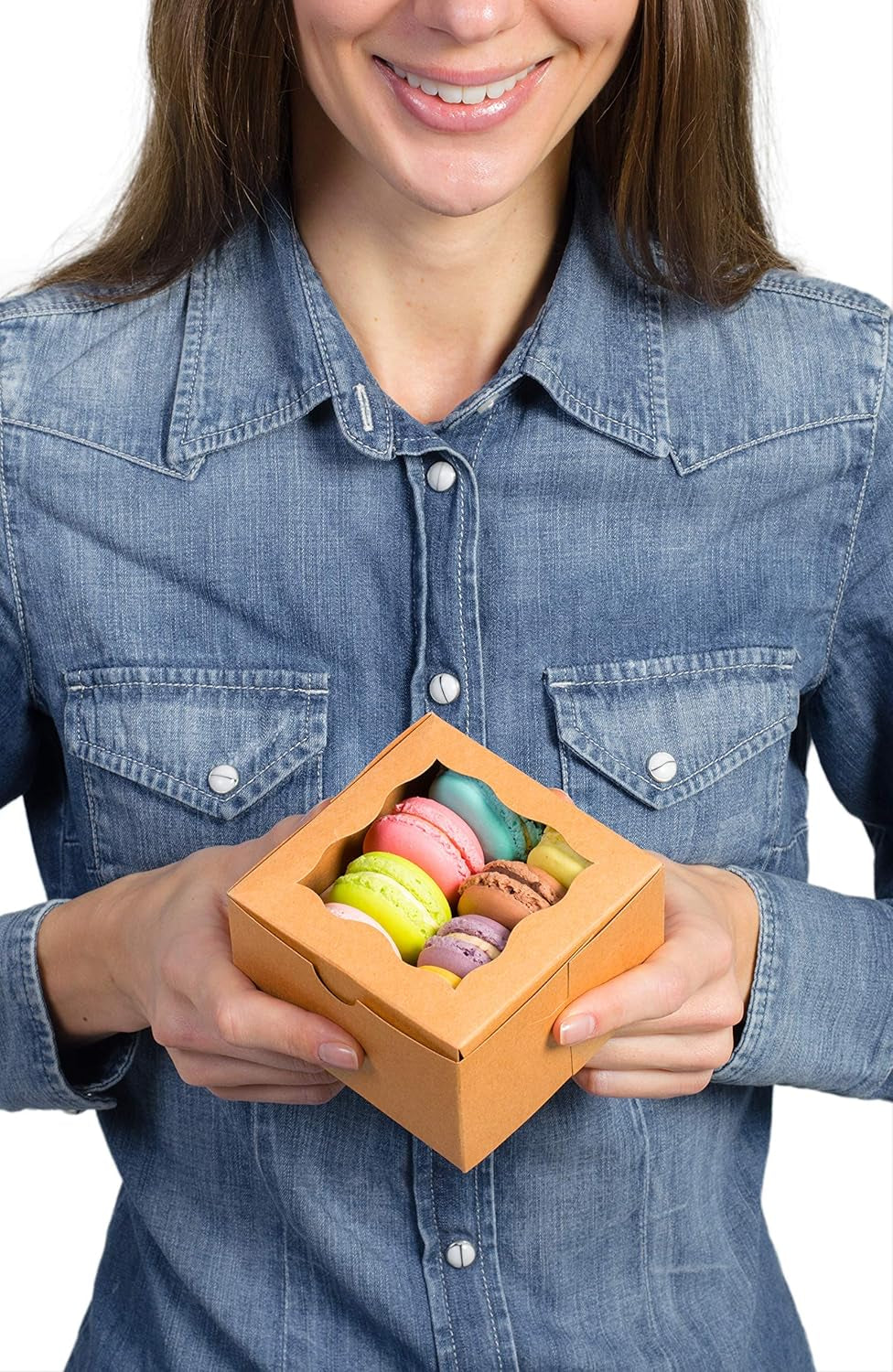 12Pcs Brown Small Cookie Boxes with Window, 4X4X2.5 Inches Bakery Boxes, Mini Cake, Treats, Macaron Packaging, Individual Cupcake, Gift Giving