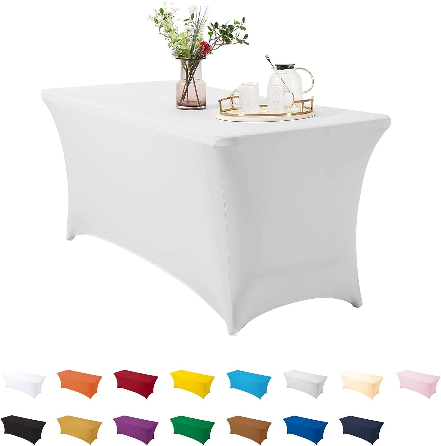 Spandex Table Covers, Stretch Tablecloths for 6 Ft Standard Folding Tables, Universal Rectangular Fitted Table Cloths for Wedding, Banquet, Party and Events (Silver)