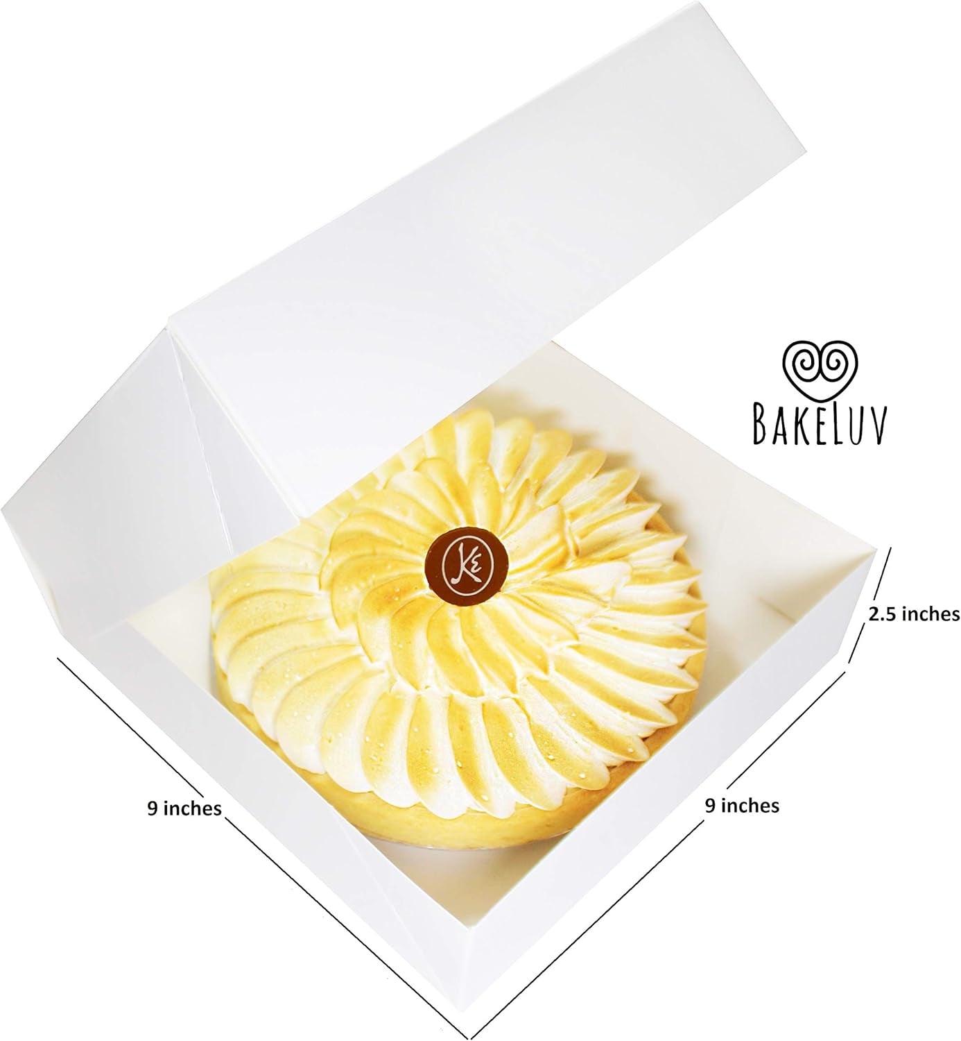 Pie Boxes for 9 Inch Pie | White, 25 Pack | 9X9X2.5 Bakery Box with Window, 9X9 Cookie Box, 9 Inch Pastry Boxes with Window Bulk, Cake Boxes, Auto Pop Up