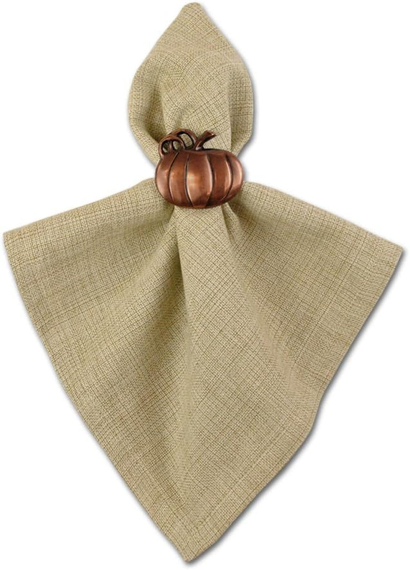 Christmas Thanksgiving Holiday Tabletop Décor Collection Decorative Napkin Ring Holder Set, 2" Diameter, Rustic Harvest Pumpkin, 6 Piece