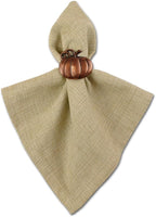 Christmas Thanksgiving Holiday Tabletop Décor Collection Decorative Napkin Ring Holder Set, 2" Diameter, Rustic Harvest Pumpkin, 6 Piece