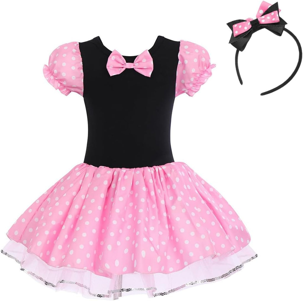 Toddler Girl Polka Dots Party Fancy Costume Tutu Dress up Dance Leotard Gymnastic Cosplay Cartoon Ear Headband
