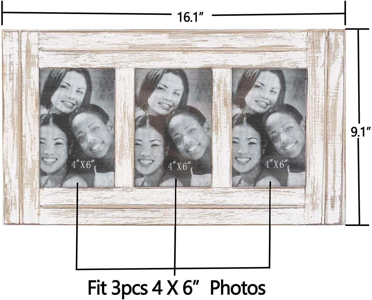 3 Picture Frames 4X6 for Wall, Photo Collage Frame Present for Christmas Birthday, Rustic Photo Frames for Home Wall Decor（White