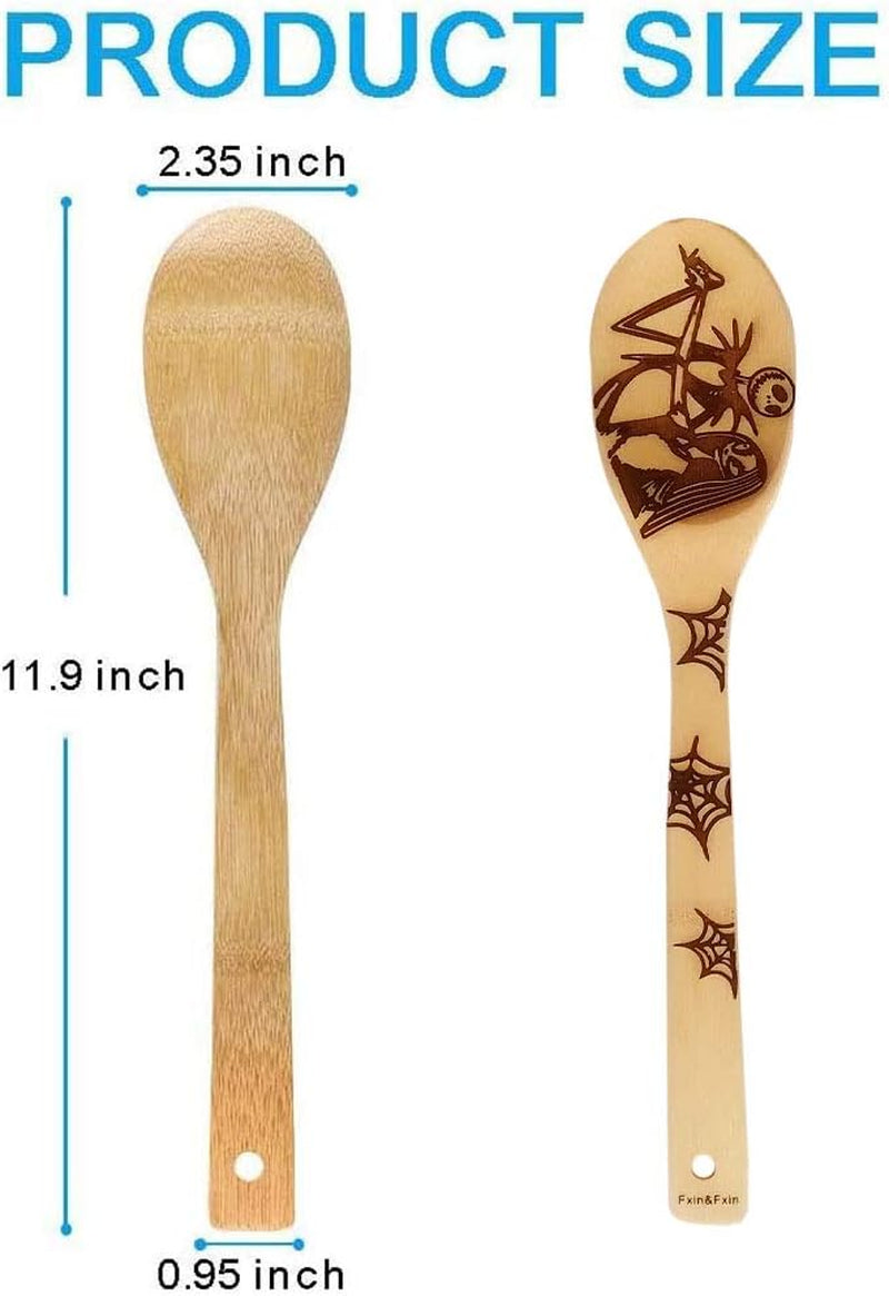 Unique Pattern Burned Wooden Spoons Nightmare before Christmas Kitchen Slotted Spoon House Warming Presents Bamboo Utensil Set