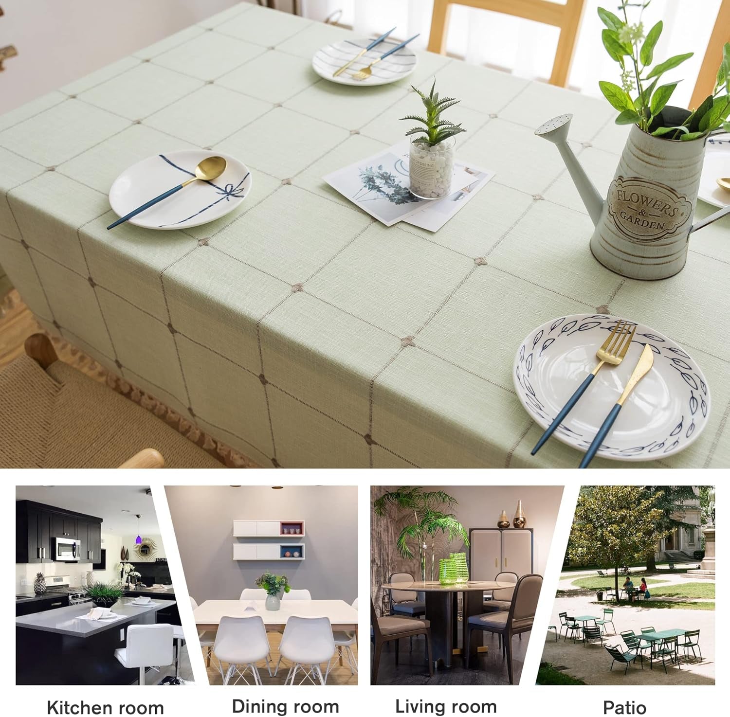 Wrinkle Free Table Cloths for Kitchen Dining Party Tablecloths Table Cloth for Rectangle Tables Farmhouse Tablecloth Christmas (Light Green, Rectangle/Oblong,55 X 71 Inch)
