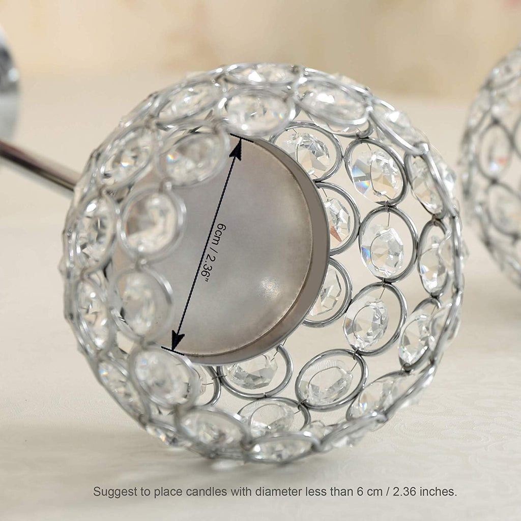 Silver Crystal Candle Holders，Candlestick Holders for Wedding Party Centerpiece