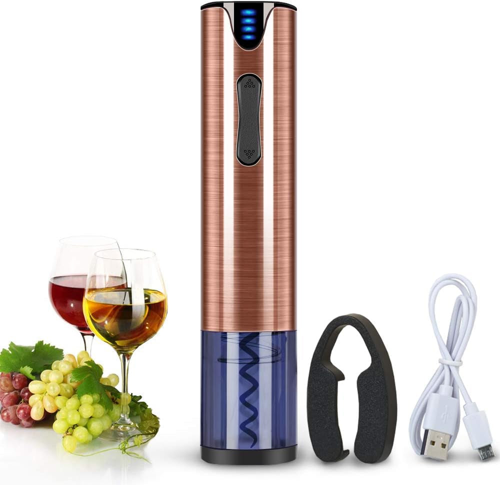 FLASNAKE Electric Wine Opener Rechargeable Cordless Automatic Corkscrew Wine Bottle Opener with Foil Cutter Stainless Steel Rose Gold …