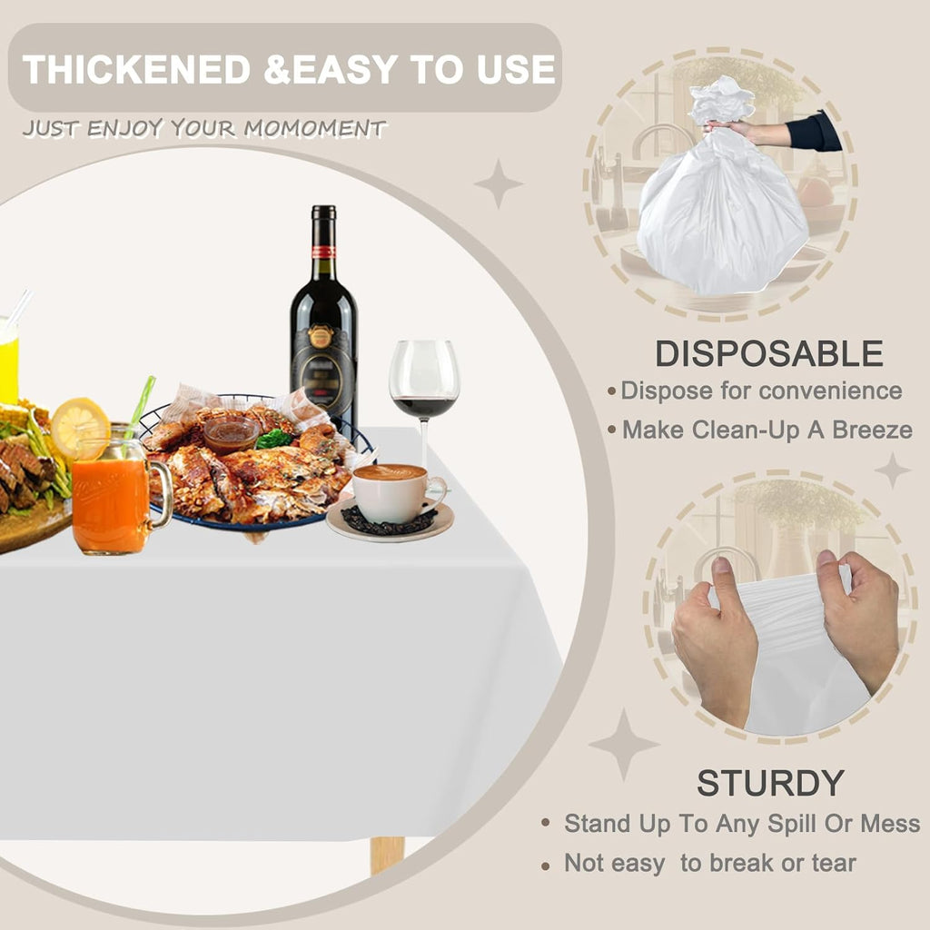 Plastic Table Cloth Disposable, 6 Pack White Rectangle Tablecloth Individually Wrapped for Indoor&Outdoor, 54 X 108 Inch Table Cover for Party, Picnic, Birthday, Wedding & Dinner
