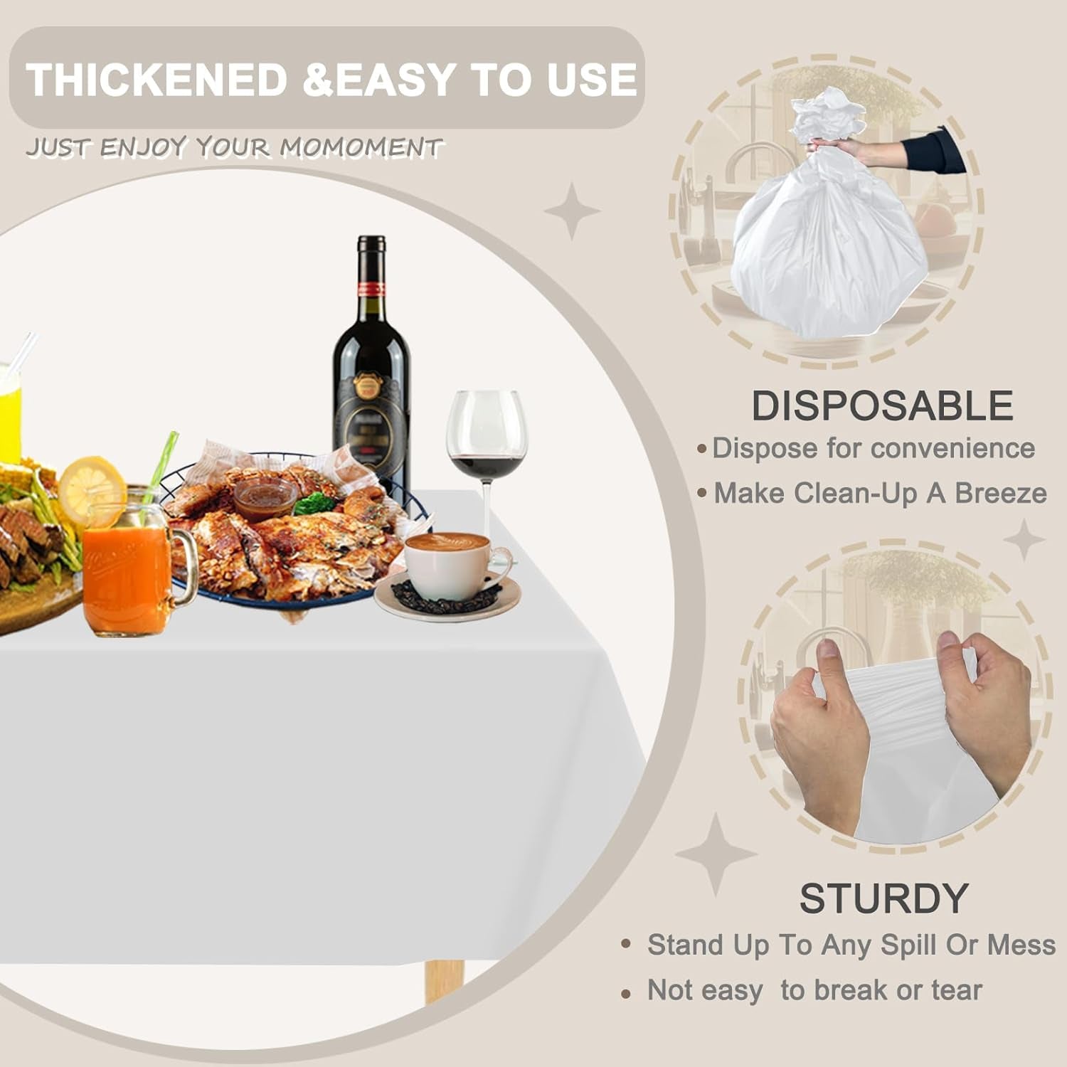 Plastic Table Cloth Disposable, 6 Pack White Rectangle Tablecloth Individually Wrapped for Indoor&Outdoor, 54 X 108 Inch Table Cover for Party, Picnic, Birthday, Wedding & Dinner