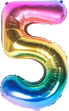 40 Inch Rainbow Large Number 5 Balloons Giant Helium Foil Mylar Digital Gradient Colorful 0 to 9 Balloon 5Th Girl Rainbow Birthday Party Decorations Supplies