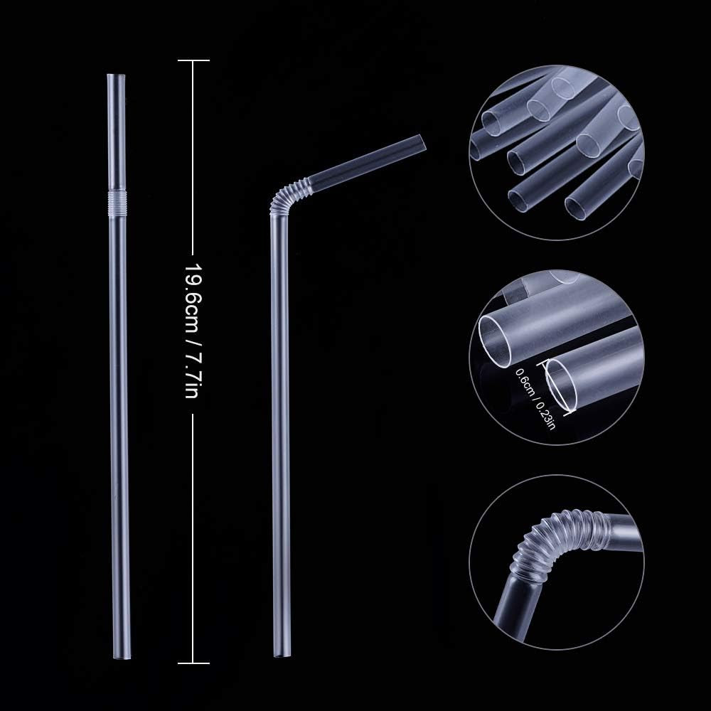 500 Pcs Clear Disposable Plastic Flexible Straws.(0.23'' Diameter and 7.7" Long)