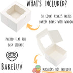 50Pcs White Small Cookie Boxes with Window, 4X4X2.5 Inches Bakery Boxes, Mini Cake, Treats, Macaron Packaging, Individual Cupcake, Gift Giving