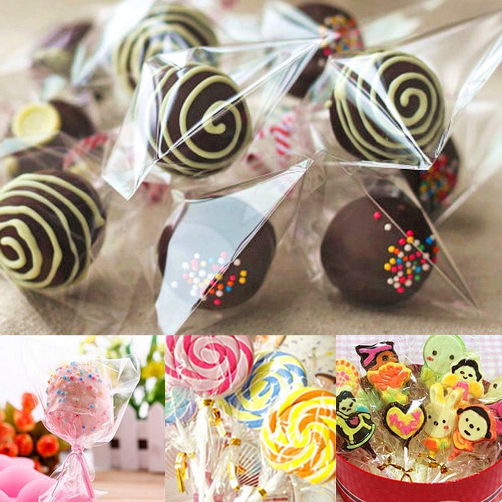 Cake Pop Bags,  300 Pcs Cellophane Treat Bags 3X5 with 300 Twist Ties 1.4 Mils Thickness OPP Plastic Bags for Lollipop Candy Chocolate Cookie Wrapping Buffet