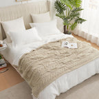 Cable Knit Sherpa Throw Blanket for Couch Twin, Chenille Reversible Soft Cozy Fleece Throw Blankets for Bed Sofa Chair Living Room Comfortable Home Spring Decor, 60"X80", Beige