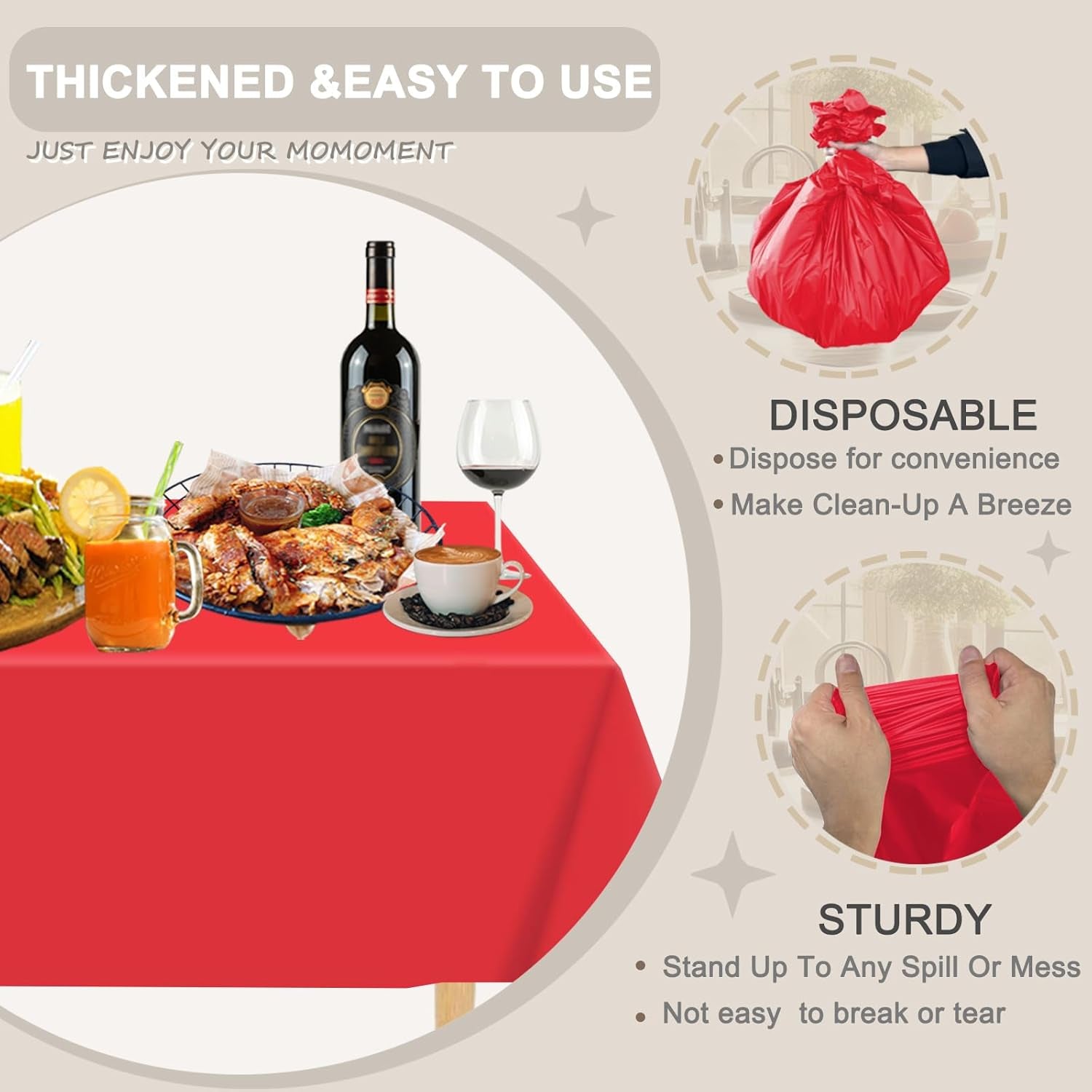 Plastic Table Cloth Disposable, 12 Pack Red Rectangle Tablecloth Individually Wrapped for Indoor&Outdoor, 54 X 108 Inch Table Cover for Party, Picnic, Birthday, Wedding & Dinner