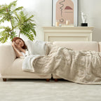 Cable Knit Sherpa Throw Blanket for Couch Twin, Chenille Reversible Soft Cozy Fleece Throw Blankets for Bed Sofa Chair Living Room Comfortable Home Spring Decor, 60"X80", Beige