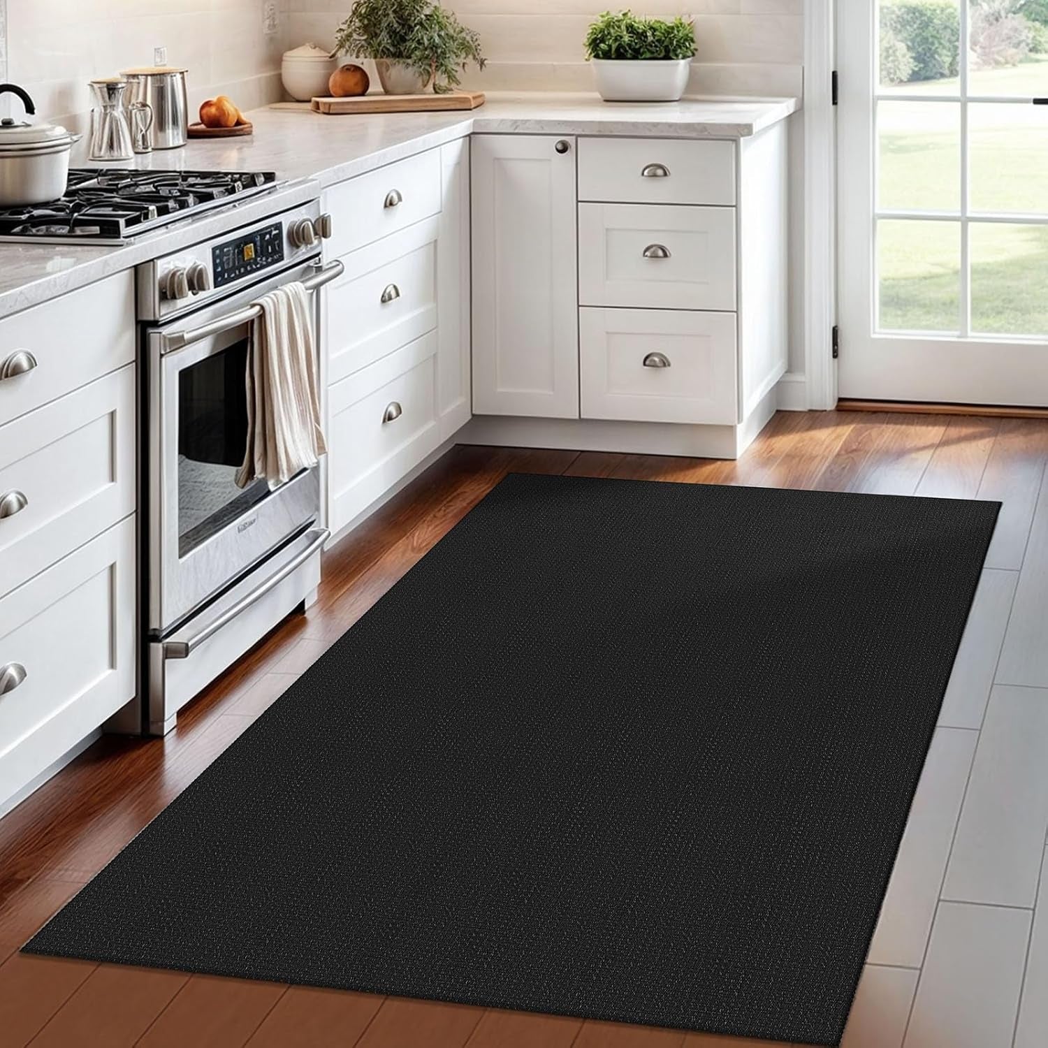 Washable Area Rug 4X6 Non Slip Rubber Backed Woven Rugs for Entryway Indoor Bedroom Rugs Kitchen Rug Floor Throw Carpet for Entrance Front Door Living Room, Black/Grey