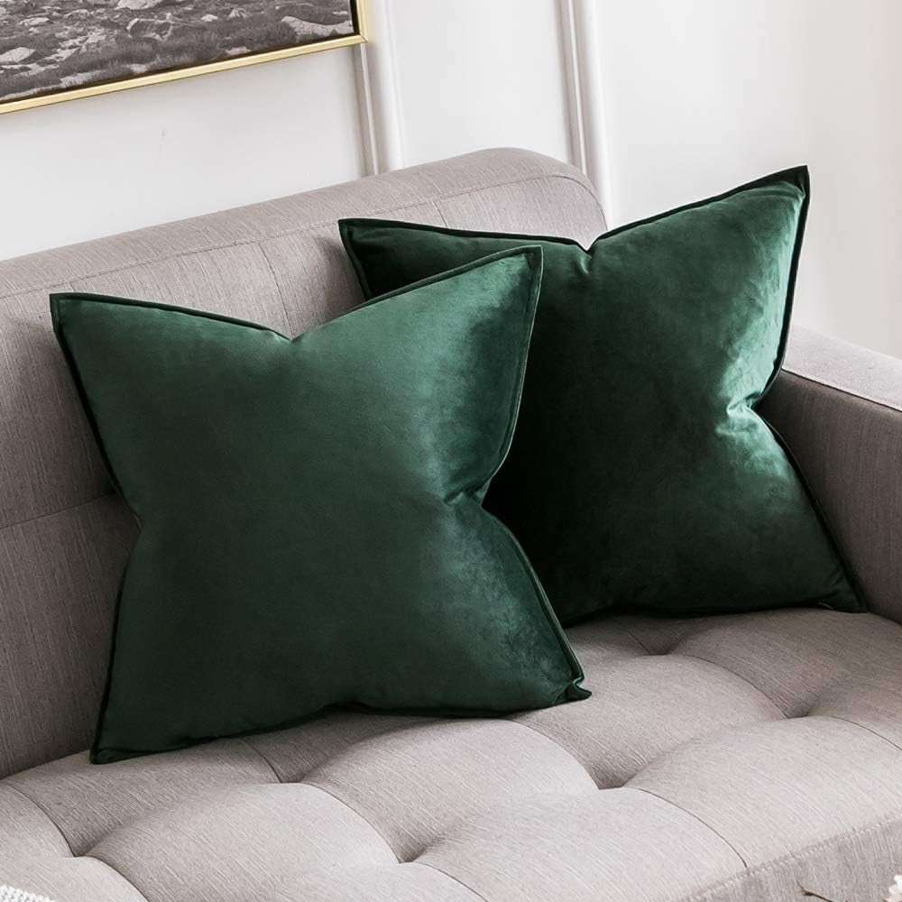 Pack of 2 Decorative Velvet Throw Pillow Cover Soft Pillowcase Solid Square Cushion Case for Sofa Bedroom Car 16X16 Inch Army Green