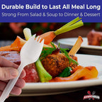 Durable Bpa-Free White Disposable Sporks 50 Pack. Recyclable, Eco-Friendly, Travel and Kid Safe Fork and Spoon 2-In-1 Eating Utensils. Cutlery for School Lunch, Picnics, Camping and Arts and Crafts