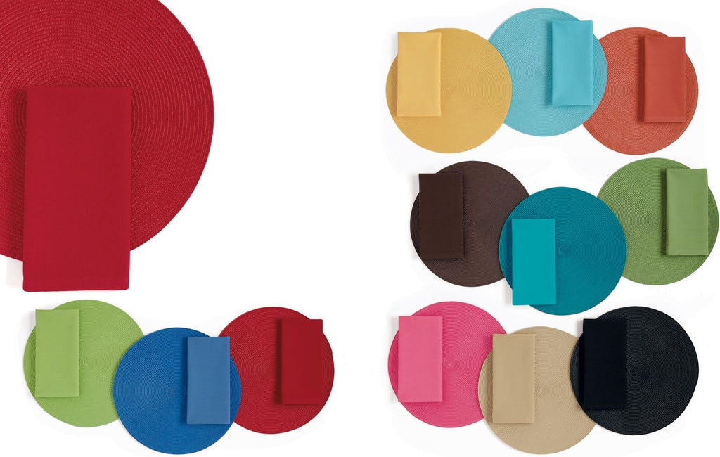 Classic Woven Tabletop Collection, Indoor/Outdoor Placemat Set, Round, 15" Diameter, Tango Red, 6 Piece