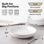 9.75" Large Pasta Bowls, 50 Ounces Big Salad Bowls, Ceramic Serving Bowl Set of 4, Wide and Shallow Bowls Set, Microwave and Dishwasher Safe, White