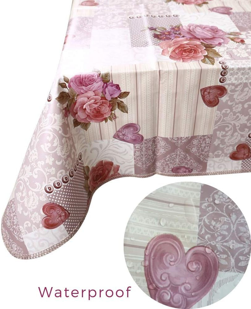 Heavy Duty Flannel Backed Vinyl Tablecloth with Flannel Backing Easy to Wipe-Clean Oilcloth Waterproof Plastic round Square Rectangle 55X55-55X71 Inch Table Cover