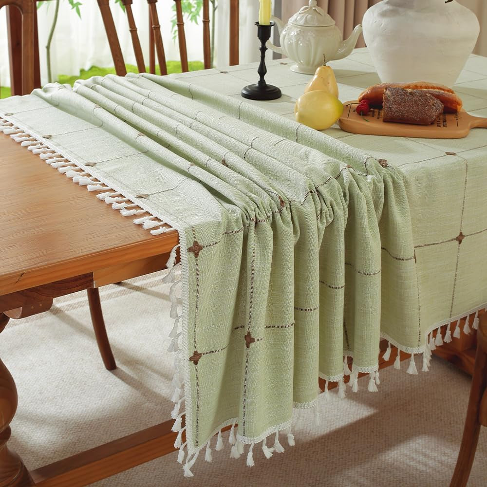 Wrinkle Free Table Cloths for Kitchen Dining Party Tablecloths Table Cloth for Rectangle Tables Farmhouse Tablecloth Christmas (Light Green, Rectangle/Oblong,55 X 71 Inch)