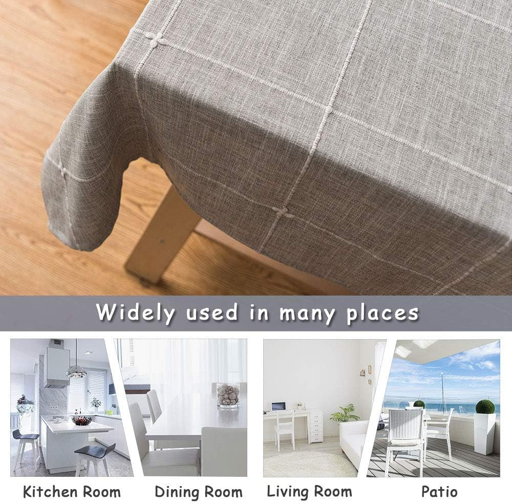 Farmhouse Tablecloth Solid Embroidery Lattice Cotton Linen Table Cloth Fabric Wrinkle Free Washable Table Cover for Kitchen Dinning Tabletop Decor (Rectangle/Oblong, 52 X 86 Inch, Grey)