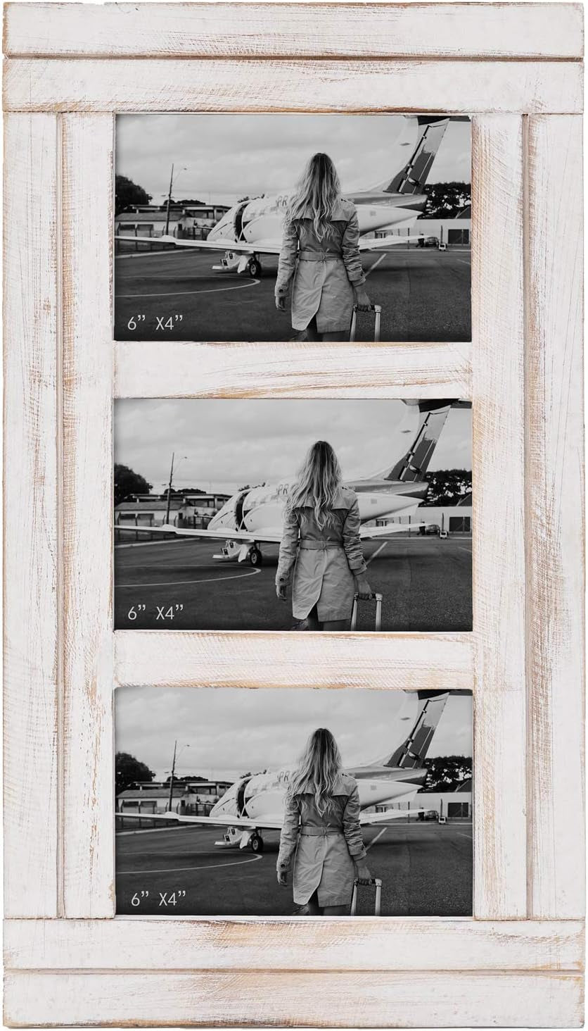 3 Picture Frames 4X6 for Wall, Photo Collage Frame Present for Christmas Birthday, Rustic Photo Frames for Home Wall Decor（White
