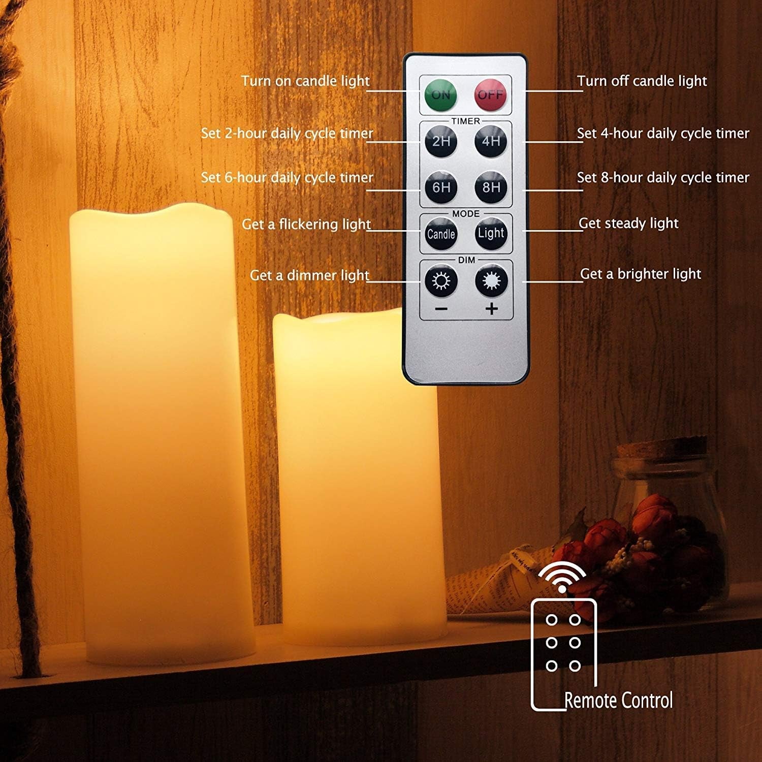 Flameless Outdoor Waterproof LED Pillar Candle with Remote Timer Battery Operated Flickering Resin Candle Light for Halloween Christmas Wedding Party Centerpiece Decorations Supplies 3”X 5” 2-Pack