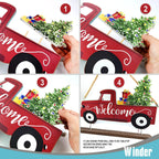Welcome Sign & Home Sign for Front Door 2Side Rustic Red Truck Decor with 10PC Interchangeable Holiday Icons for Spring Easter 4Th of July Fall Harvest Halloween Christmas Seasonal Wall