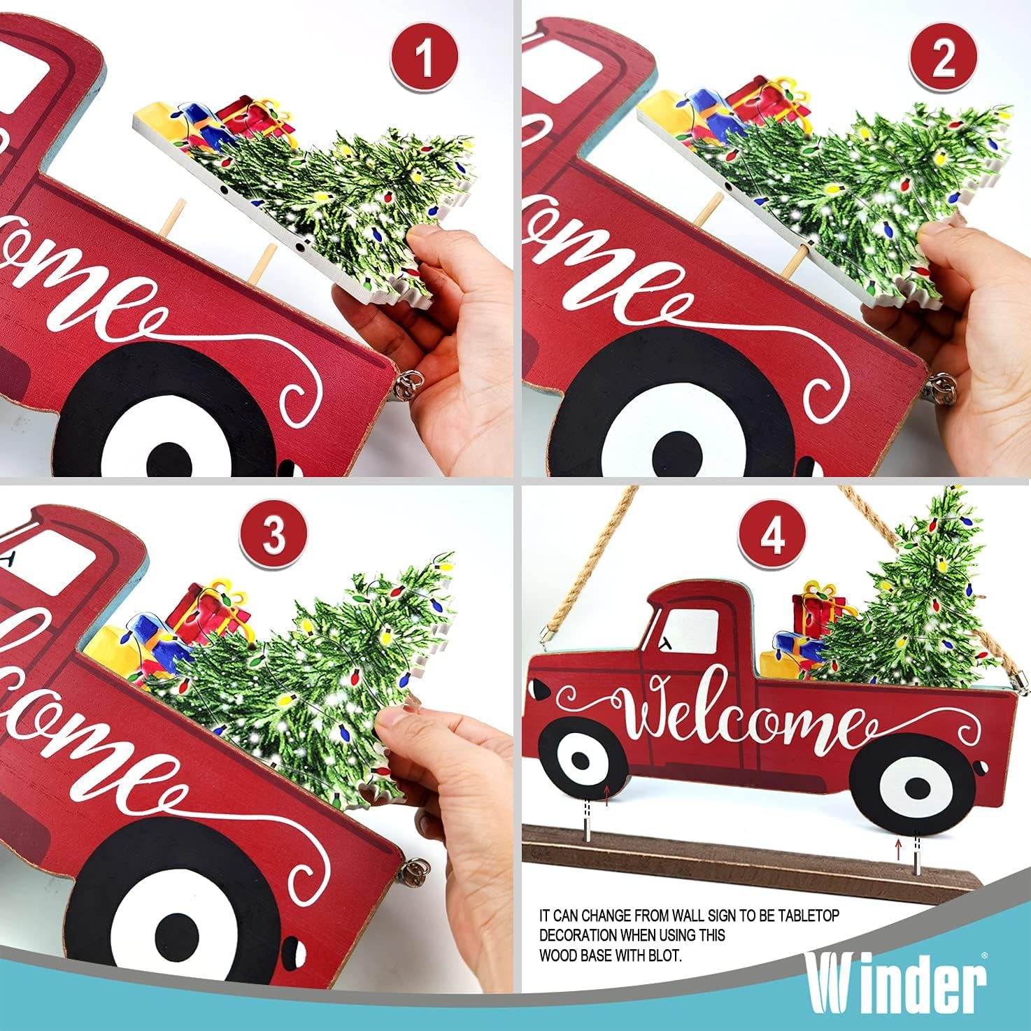 Welcome Sign & Home Sign for Front Door 2Side Rustic Red Truck Decor with 10PC Interchangeable Holiday Icons for Spring Easter 4Th of July Fall Harvest Halloween Christmas Seasonal Wall