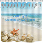 Mermaid Shower Curtain Hooks Rings - Silver Shower Curtain Hangers Rust Proof Shower Hooks for Shower Curtain, Decorative Bathroom Accessories Set, Sea Beach Theme Bathroom Decor, Set of 12