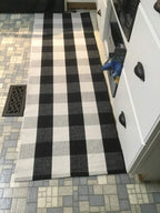 Buffalo Plaid Rug 24 X 51 Inch for Layered Hello Door Mats Washable Black and White Reversible Checked Outdoor Rugs Carpet for Front Door Entryway