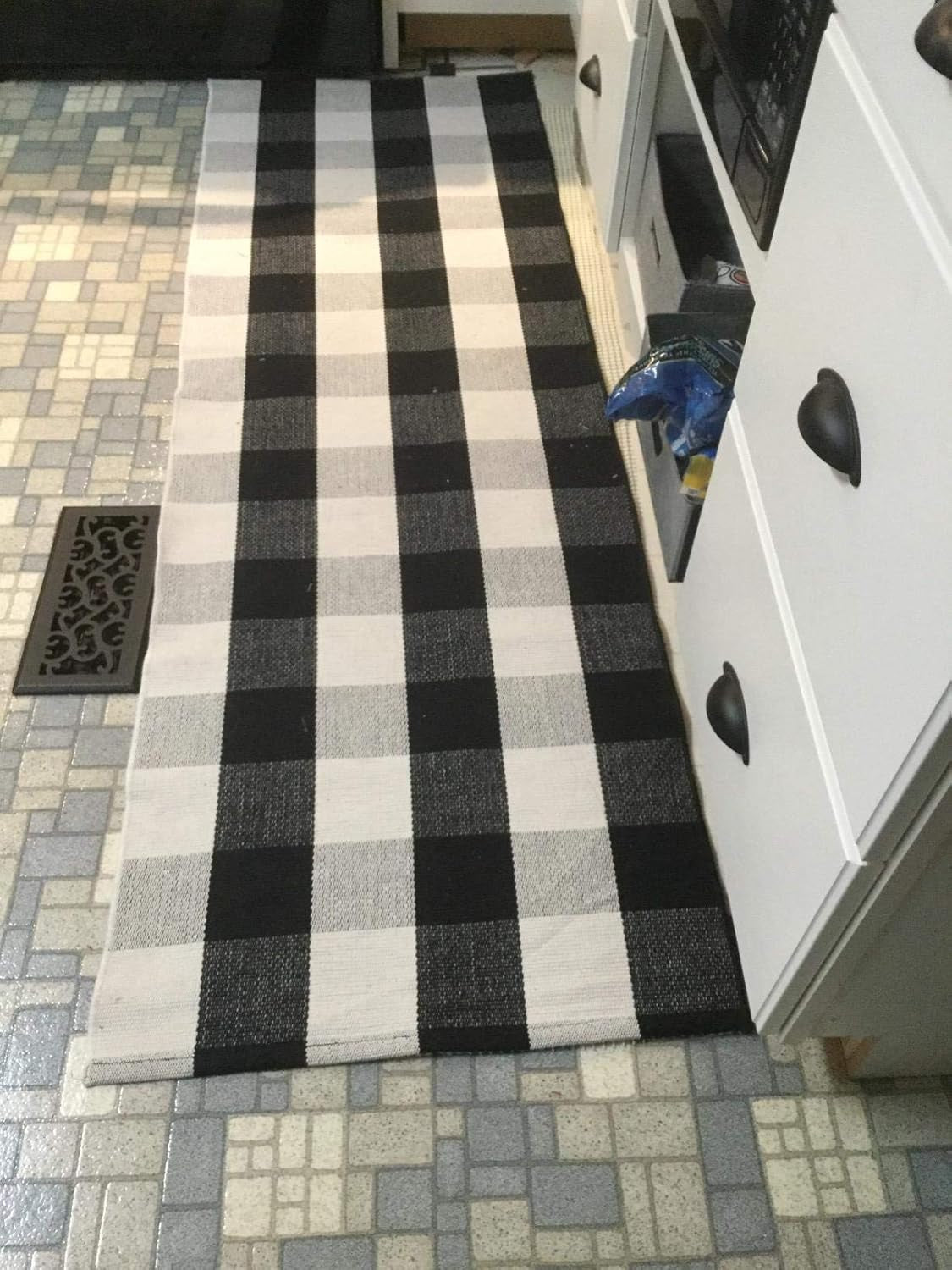 Buffalo Plaid Rug 24 X 51 Inch for Layered Hello Door Mats Washable Black and White Reversible Checked Outdoor Rugs Carpet for Front Door Entryway