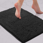 2 Piece Bathroom Rug Set - Premium Plush Bath Mat Shower Rugs, 1" Chenille Microfiber, Non-Slip & Absorbent, Soft & Cozy, Durable Stylish (20X30 & 16X24 Inches, Black)