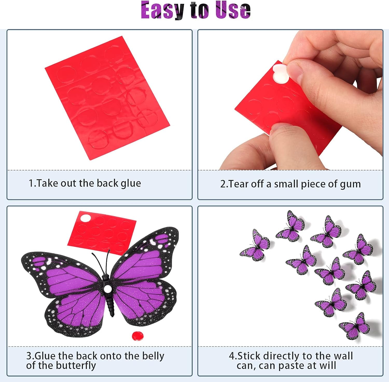 24 Pieces Purple Monarch Butterfly Decorations Magnet 4.7 Inch Purple Butterfly Glitter 3D Butterflies Wall Decor for Crafts Halloween Classroom Flower Arrangements Supplies