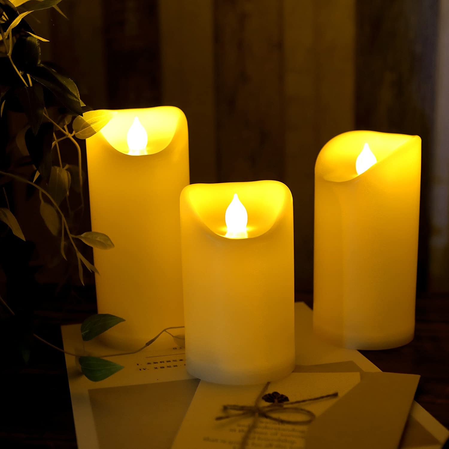 Flameless Outdoor Waterproof LED Pillar Candle with Remote Timer Battery Operated Flickering Resin Candle Light for Halloween Christmas Wedding Party Centerpiece Decorations Supplies 3”X 5” 2-Pack