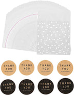 400PCS White Polka Dot Treat Bags Set Self Adhesive Candy Cookie Bags Set, 200 Cellophane Bags + 200 Thank You Sticker for Bakery Biscuit Chocolate Snacks Dessert (5.5X5.5Inches, White Polka Dot+Sticker)