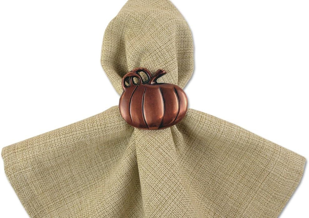 Christmas Thanksgiving Holiday Tabletop Décor Collection Decorative Napkin Ring Holder Set, 2" Diameter, Rustic Harvest Pumpkin, 6 Piece