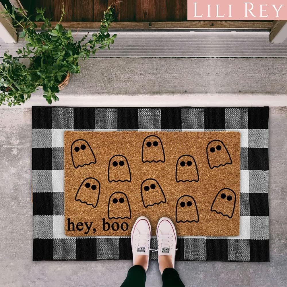 Black and White Checkered Rug - Premium 28" X 44" Buffalo Plaid Outdoor Rug - Front Porch Cotton Rug Entryway Patio - Buffalo Check Rug - Plaid Door Mat - Farmhouse Decor Washable