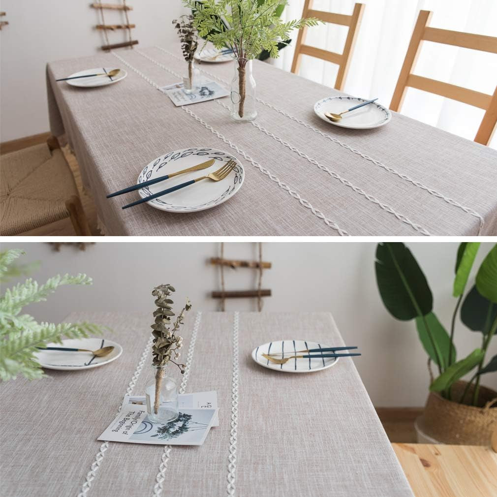 Rustic Burlap Tablecloth, Square, 55 X 55 Inch, Maroon Stripe, Tassel Edge, All-Season, Cotton/Linen, Rectangular, Dinning Room, 4 Seater