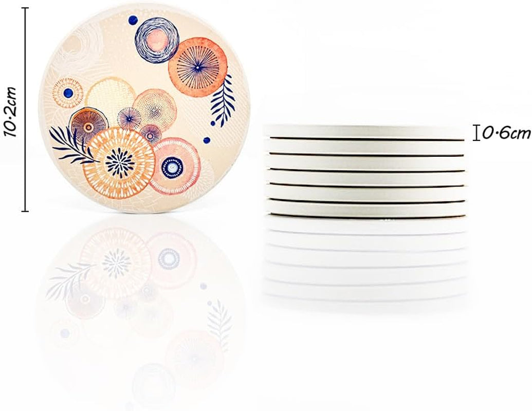 Set of 6 Coasters for Drinks Absorbing round Ceramic Stone Coaster with Cork Base Tabletop Protection Mat for Mugs and Cups,Office,Kitchen (Color Droplets)