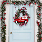 Welcome Sign & Home Sign for Front Door 2Side Rustic Red Truck Decor with 10PC Interchangeable Holiday Icons for Spring Easter 4Th of July Fall Harvest Halloween Christmas Seasonal Wall
