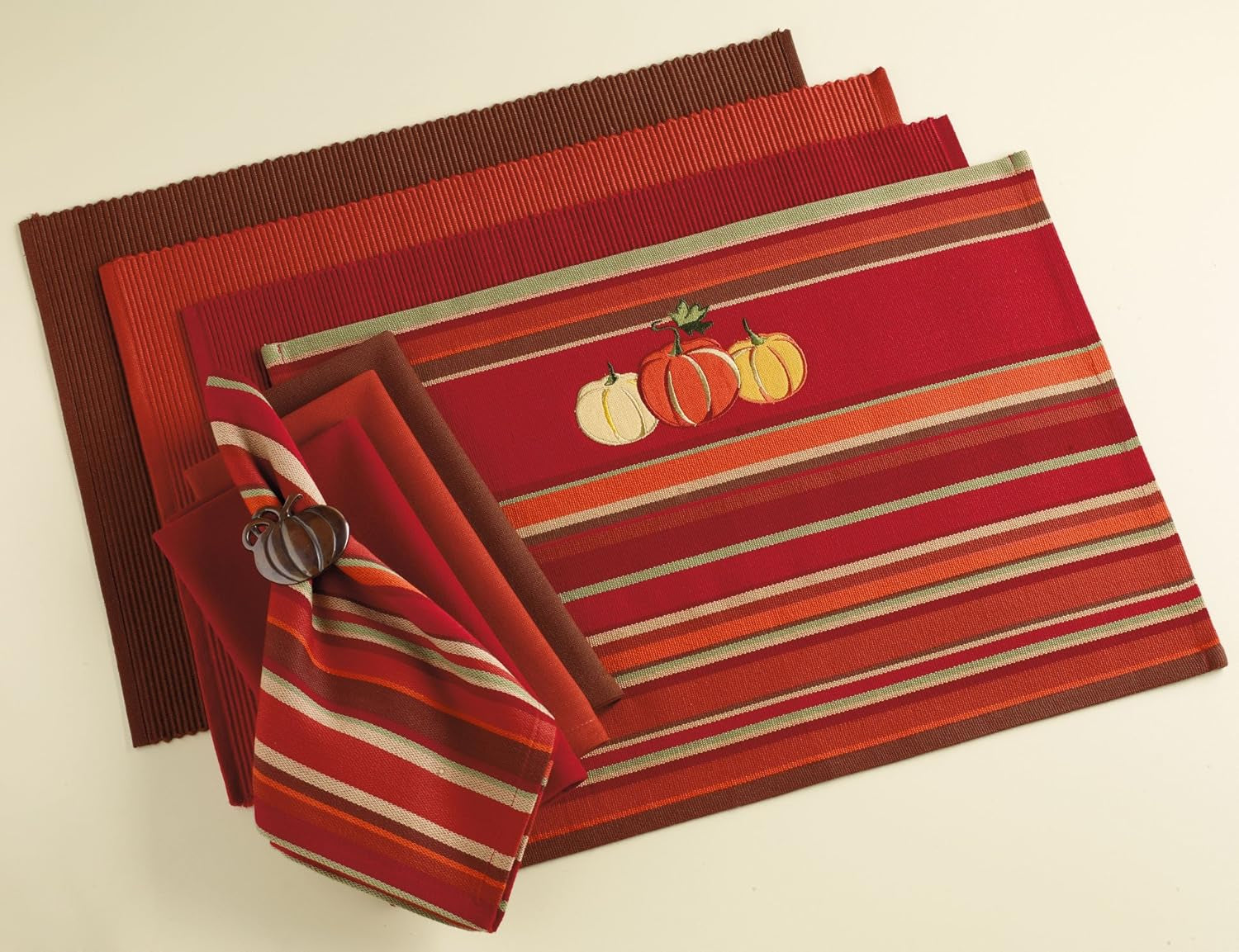 Christmas Thanksgiving Holiday Tabletop Décor Collection Decorative Napkin Ring Holder Set, 2" Diameter, Rustic Harvest Pumpkin, 6 Piece