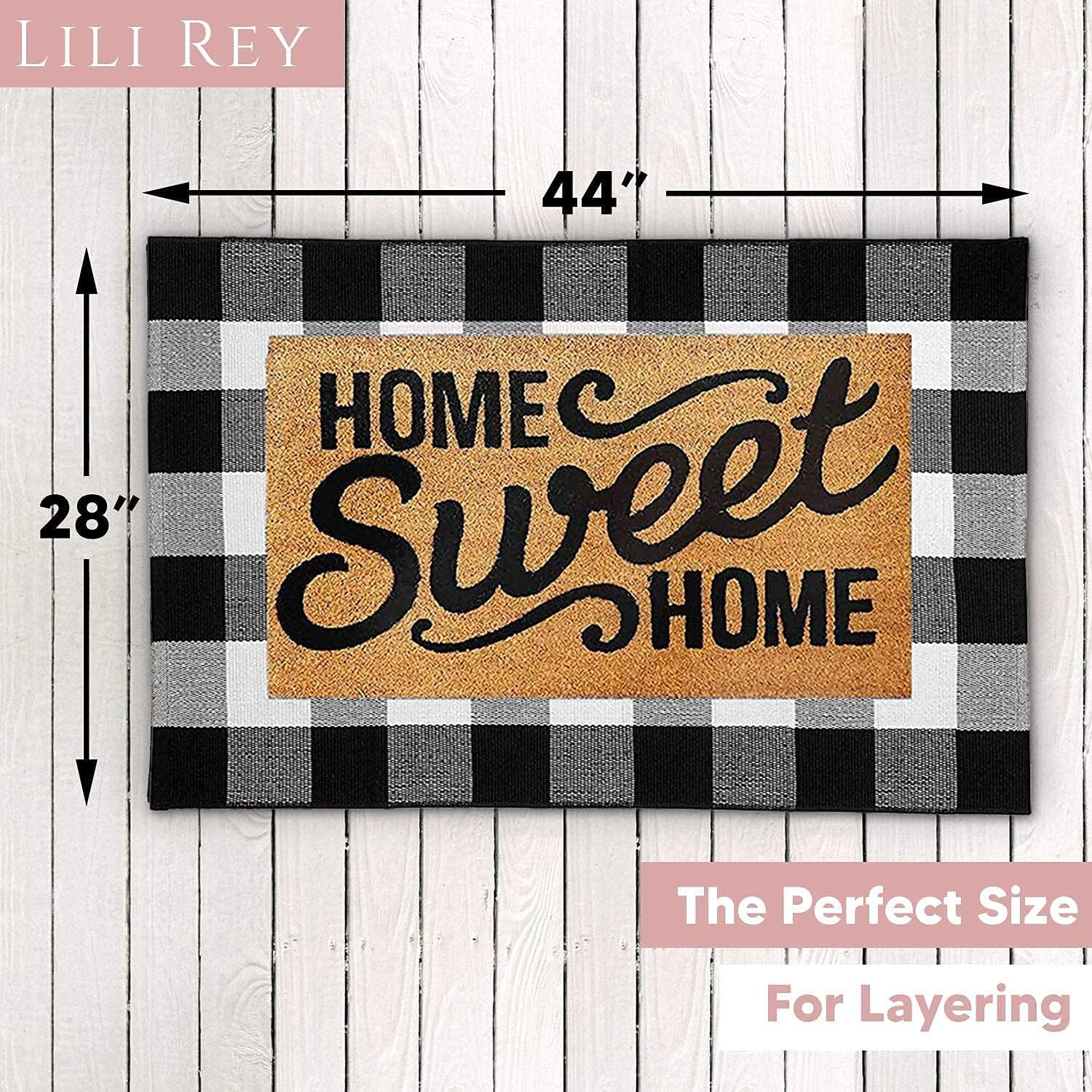 Black and White Checkered Rug - Premium 28" X 44" Buffalo Plaid Outdoor Rug - Front Porch Cotton Rug Entryway Patio - Buffalo Check Rug - Plaid Door Mat - Farmhouse Decor Washable