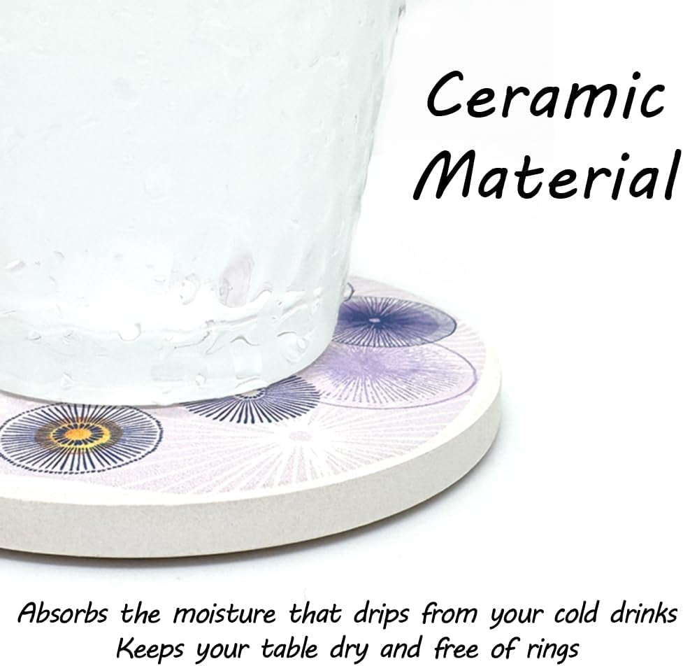 Set of 6 Coasters for Drinks Absorbing round Ceramic Stone Coaster with Cork Base Tabletop Protection Mat for Mugs and Cups,Office,Kitchen (Color Droplets)