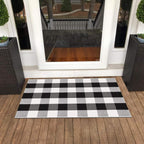 Cotton Buffalo Plaid Check Rug Black and White Rug Outdoor Porch Rugs Hand-Woven Braided Rug Farmhouse Rug Gingham Rug 27.5"X43.3"