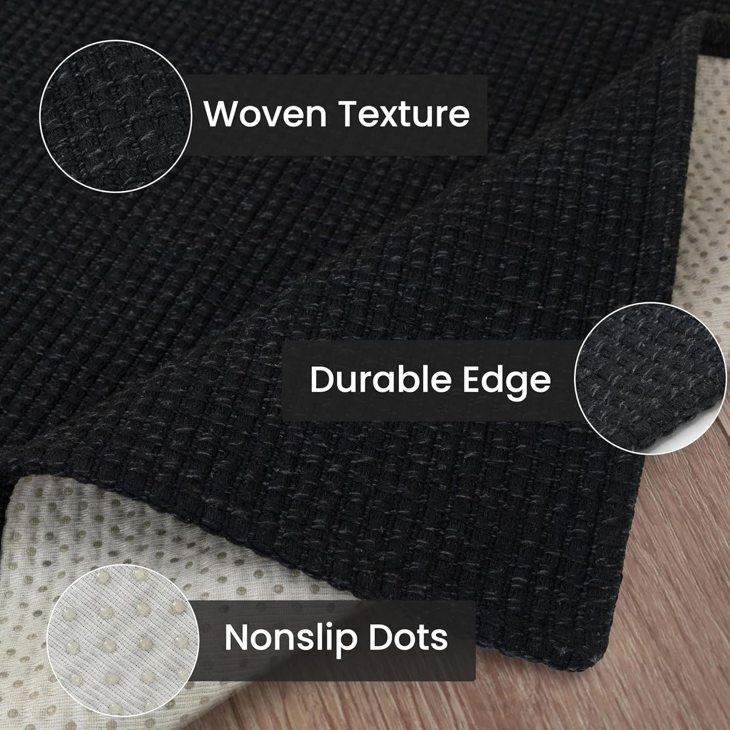 Washable Area Rug 4X6 Non Slip Rubber Backed Woven Rugs for Entryway Indoor Bedroom Rugs Kitchen Rug Floor Throw Carpet for Entrance Front Door Living Room, Black/Grey